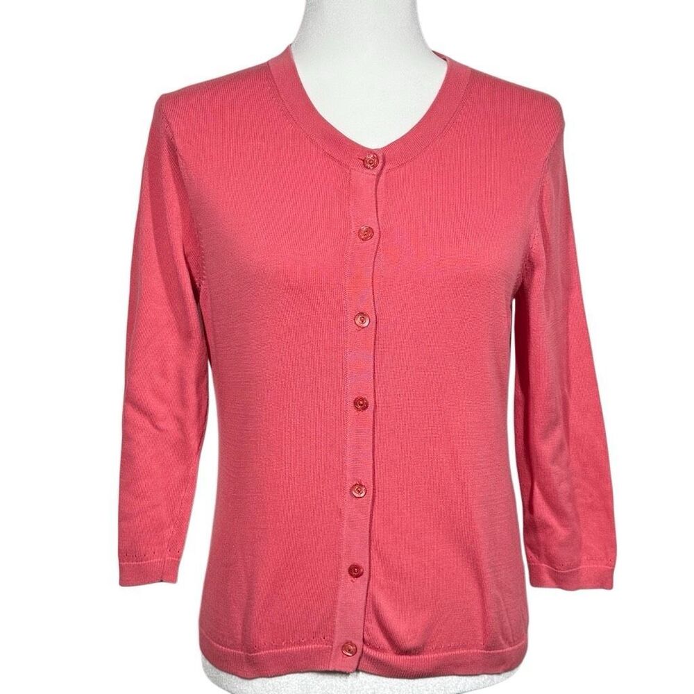 Trina Turk Pink Long Sleeve Cardigan Sweater Button Front Cotton Blend Knit